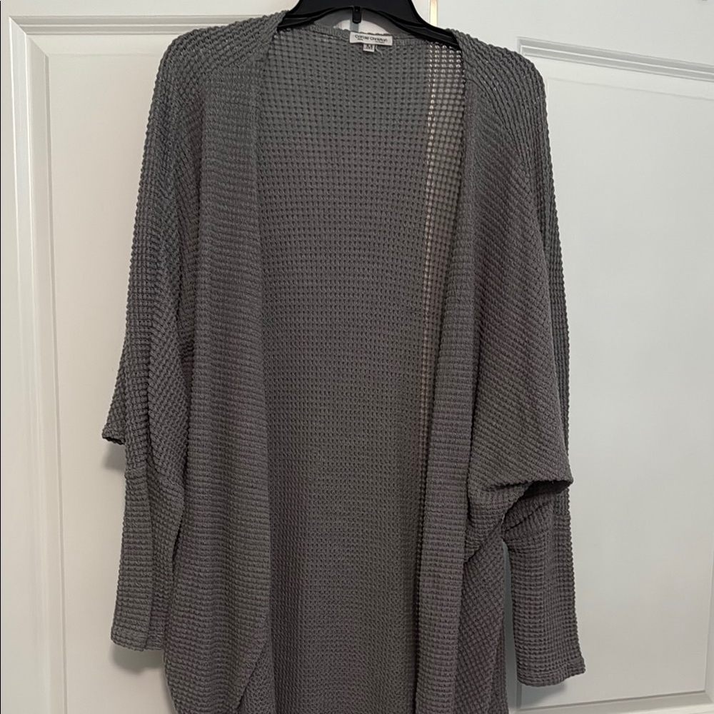 Gray Knit Cardigan Sweater with Relaxed Fit